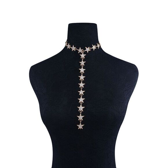 ⭐ Star Drop Spangled Sparkly Shiny Rhinestone Y Lariat Long Gold Necklace NEW - Picture 12 of 16